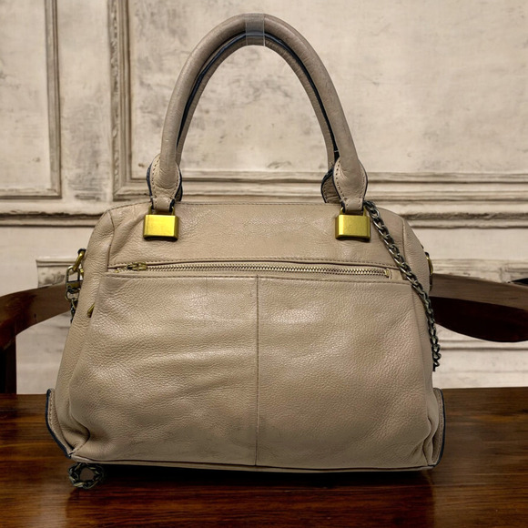 Elliott Lucca Tan Pebbled Leather Top Handle Satchel Purse Bag Chain Strap READ - Picture 4 of 13